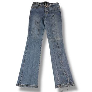 Revolt Dead Stock 90s Wide Leg Low Rise Light Wash Jeans Lace Up Detail Size 3/4